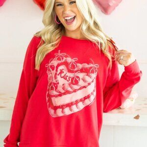 Grace + Emma - Kiss Cake On Red Sweatshirt - Large